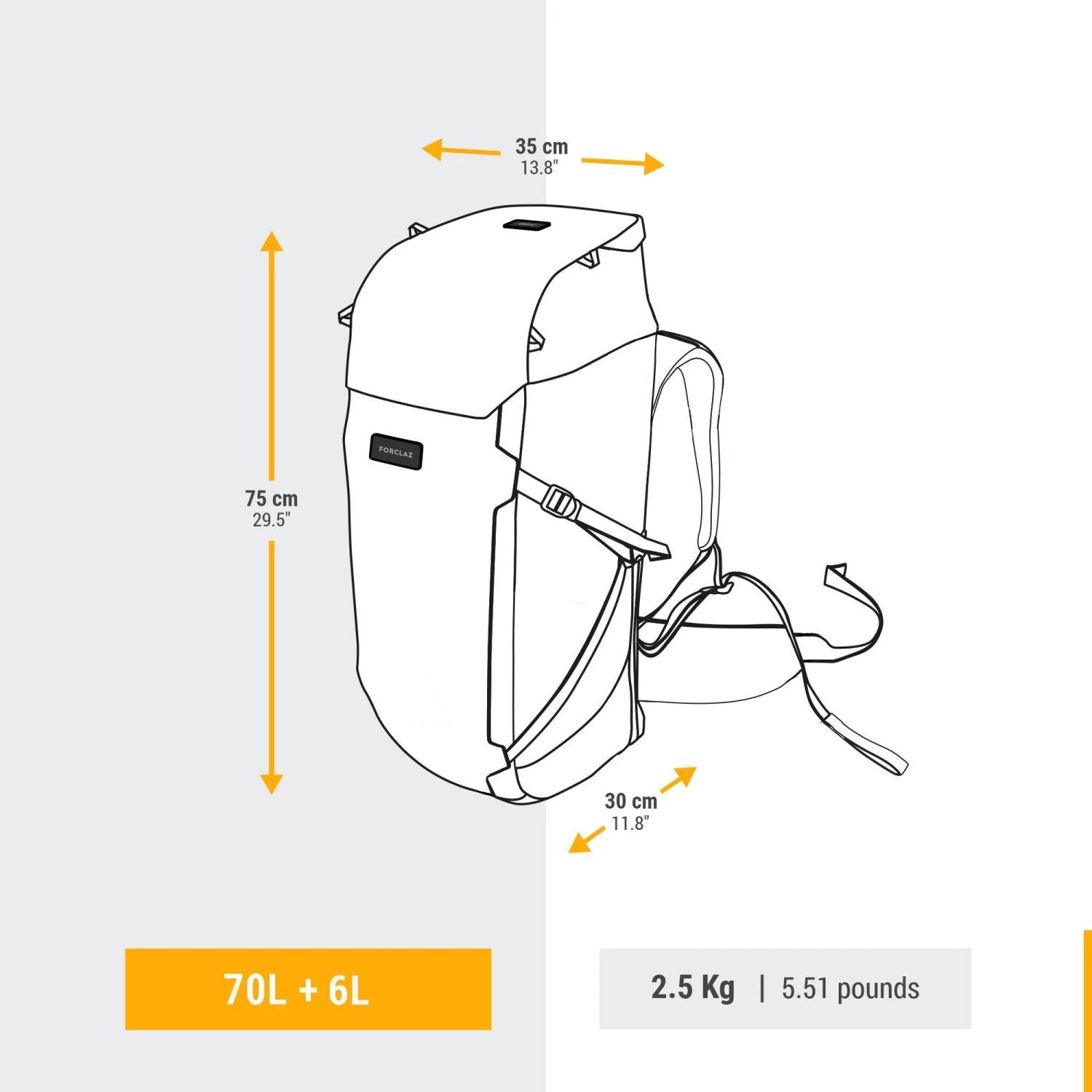 MEN’S TRAVEL TREKKING BACKPACK TRAVEL 900 70+6 L WITH SUITCASE OPENING - Image 2