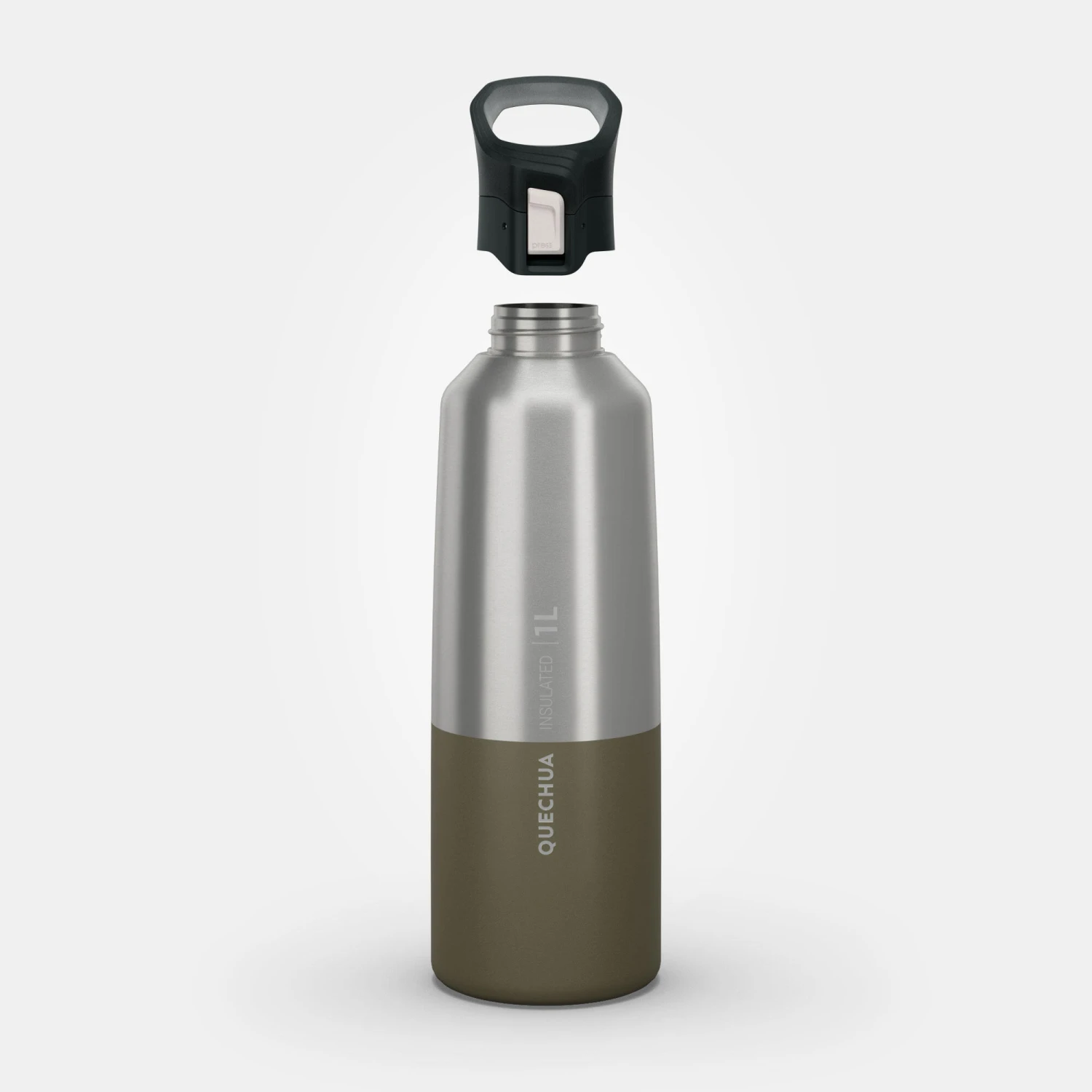 Quechua Isothermal Stainless Steel Hiking Flask MH500 1 L Khaki - Image 2